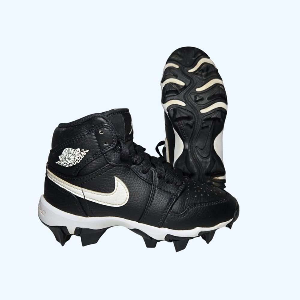 Jordan 1 Mid MCS Kids Baseball Cleats Black White HF6883-001 Size 11C Nike